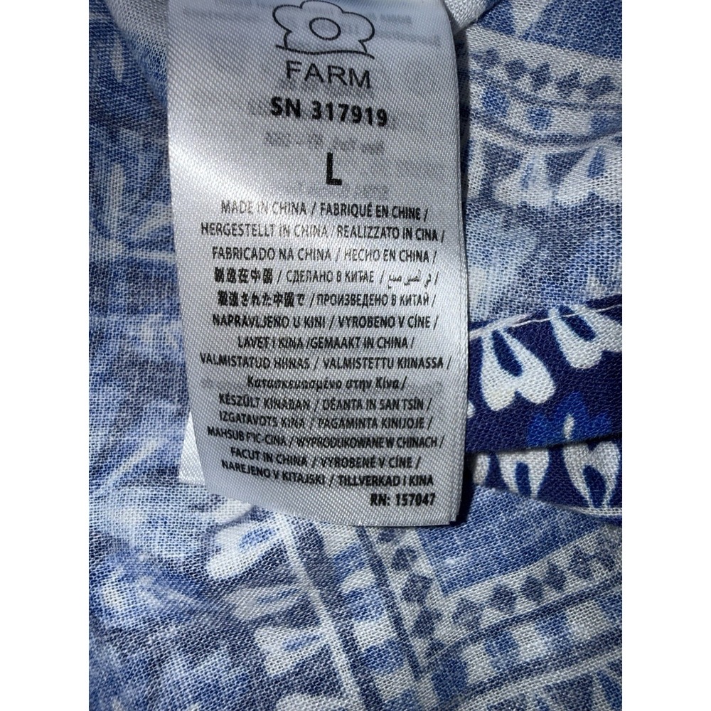 Farm Rio Flora Tapestry Blue White Linen-Blend Maxi Dress Size L Ballon Sleeve - Picture 13 of 16